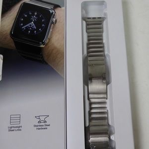 Stainless Steel Link Apple Watch Band Adjustable w Butterfly Closure NWT